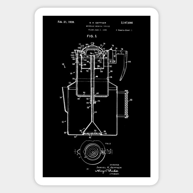 Beverage brewing device / coffee lovers machine / coffee machine patent Sticker by Anodyle